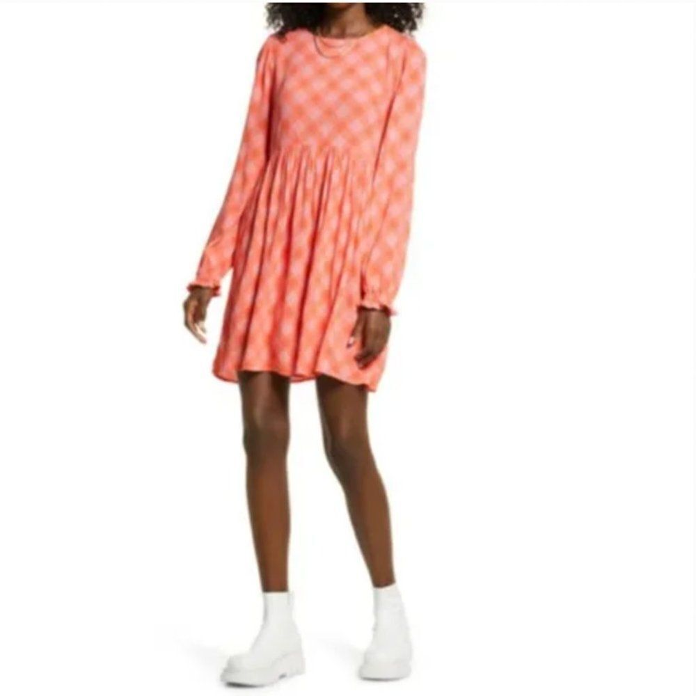 BP Dress Pink Plaid Ian Long Sleeve Casual Neutral